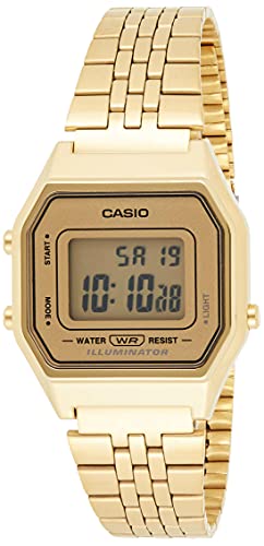 Casio Relógio feminino retrô digital dourado tamanho médio LA-680WGA-9DF, Dourado, Vestido