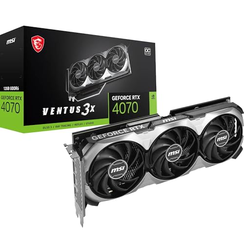 MSI Placa gráfica GeForce RTX 4070 Ventus 3X E1 12G OC: PCI Express Gen 4, velocidade de memória de 20 Gbps, 12GB GDDR6, 3X DisplayPort, 1x HDMI, resolução máxima 7680 x 4320, ventilador triplo,