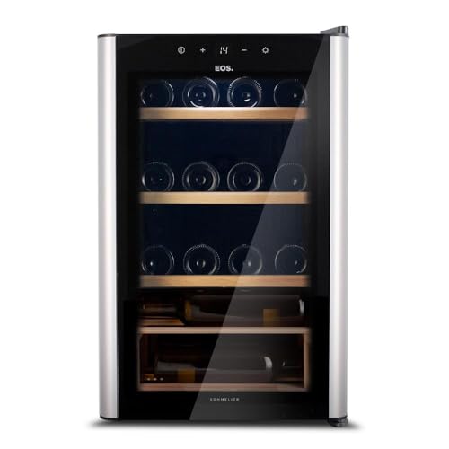 Adega Climatizada 24 Garrafas Eos Premium com Porta de Vidro e Inox Prateleira de Madeira com Compressor Eac24im 110v