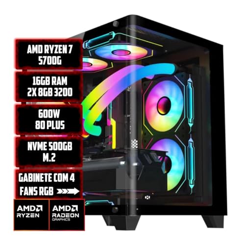 PC GAMER AMD RYZEN 7 5700G 16GB 3200MHZ NVME 512GB 600W BIVOLT RADEON VEGA 8
