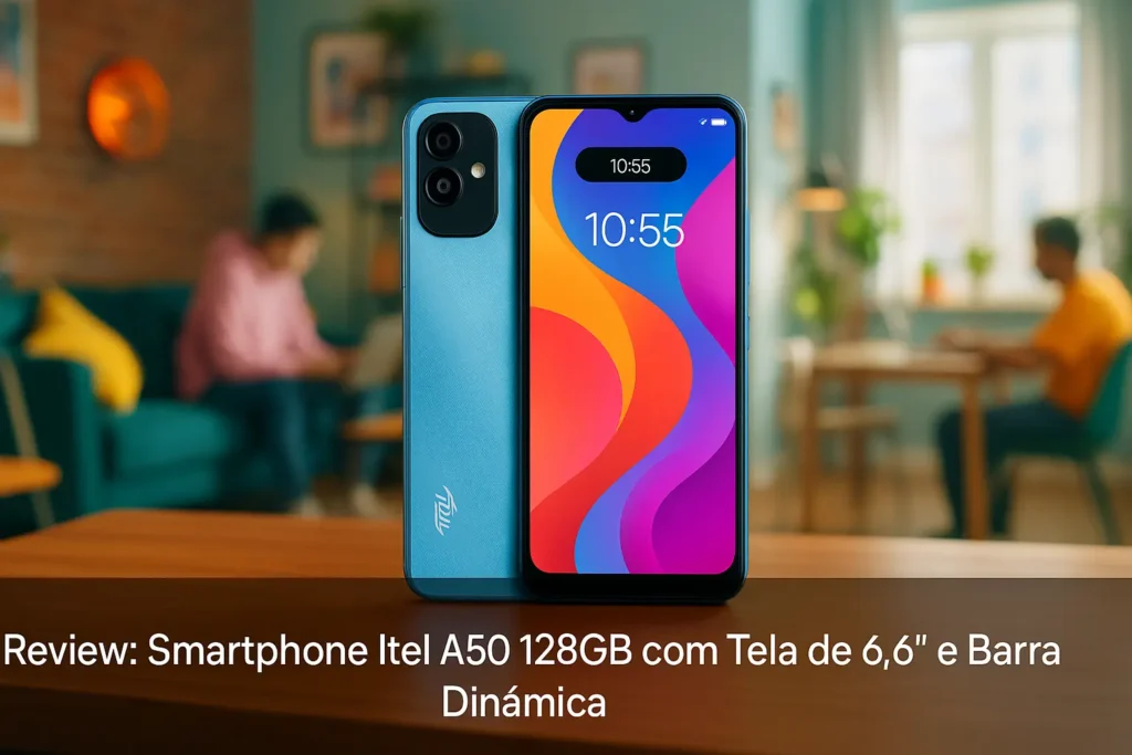 Smartphone Itel A50 128GB com Tela de 6,6" e Barra Dinâmica