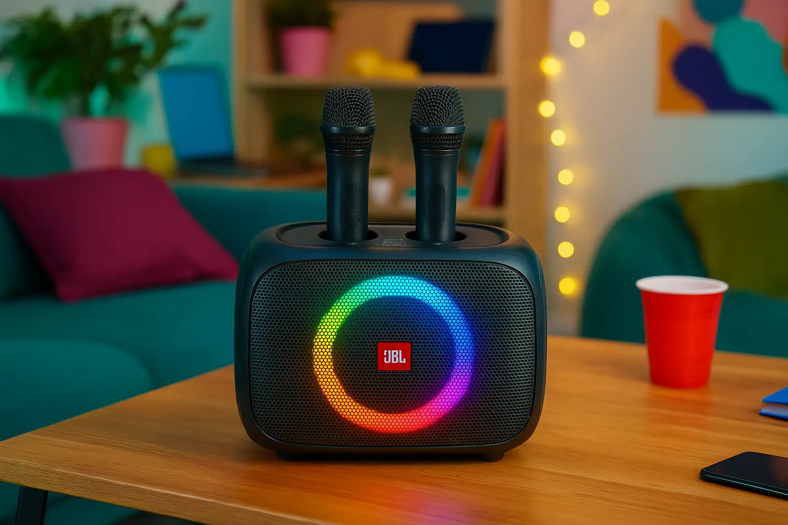 Melhor caixa de som Bluetooth JBL PartyBox Encore com 2 microfones